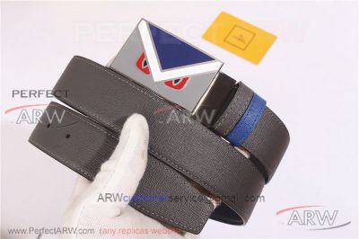 AAA Fake Fendi Angry Bird Buckle Belt - Grey And Dark Blue Leather